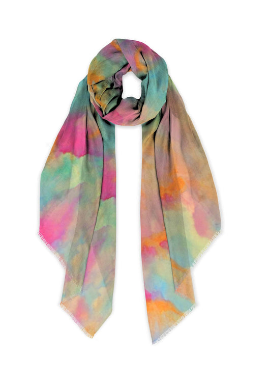 Luxury botanical silk scarf light weight wrap Plus size cover up year round comfort resort wear direct from exclusive Designer Soft pastel colors that will add glamour to any single color outfit.  Perfect for plus size.