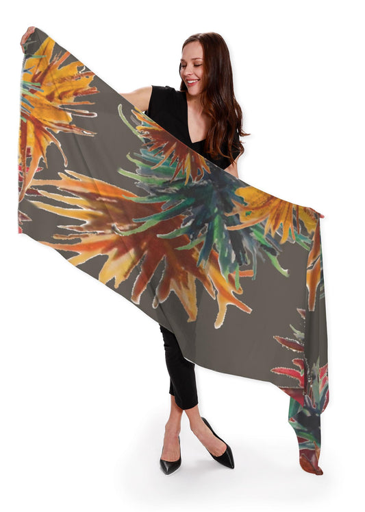 Grasses Large luxury sheer cashmere silk Scarf light weight wrap Plus size cover up top designer floral resort wear direct from Designer