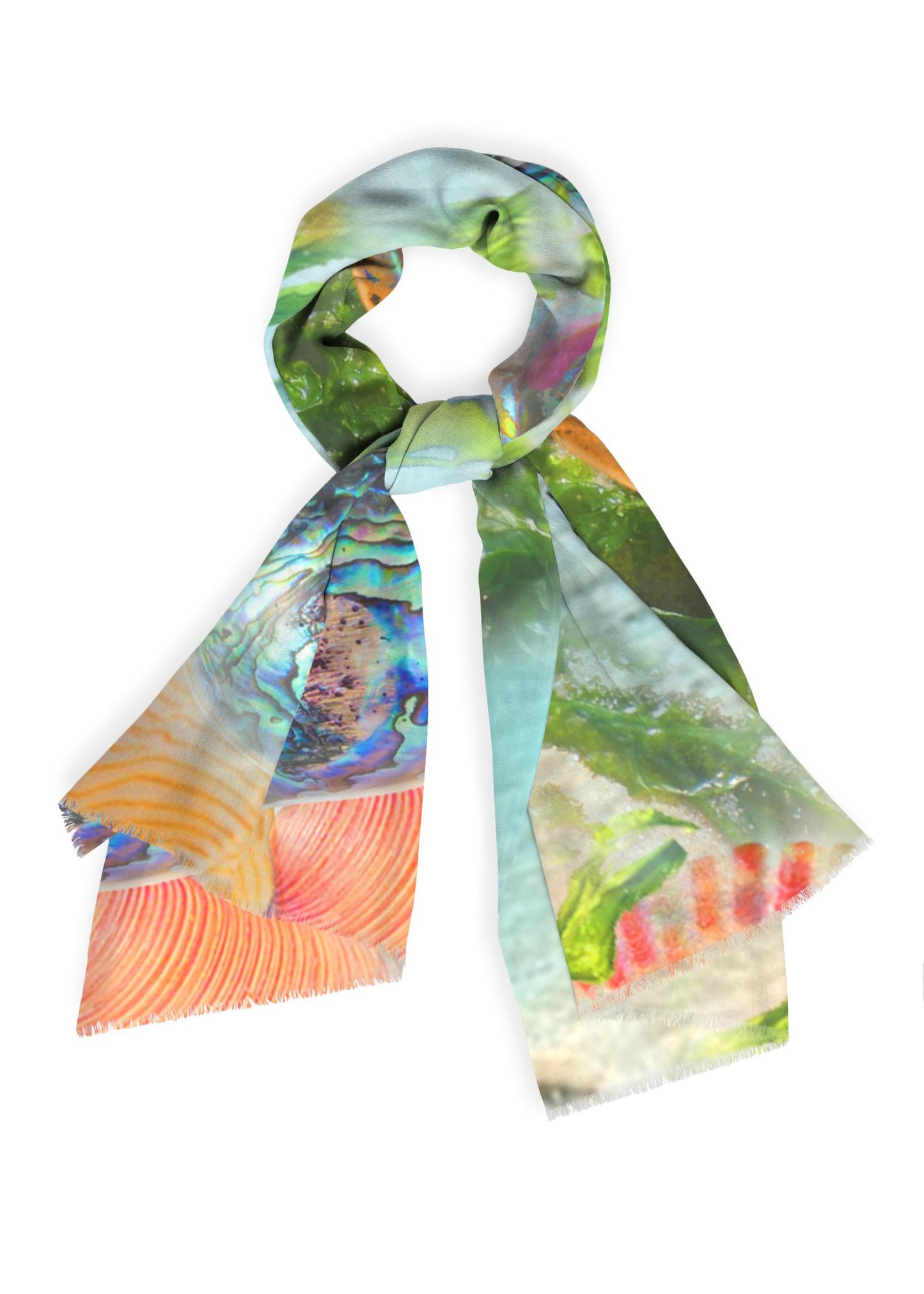 Soft teal, gold and rose from the beach make this cashmere and silk scarf gorgeous!  Perfect for the LGBTQ+ crowd and all plus size fashionistas!