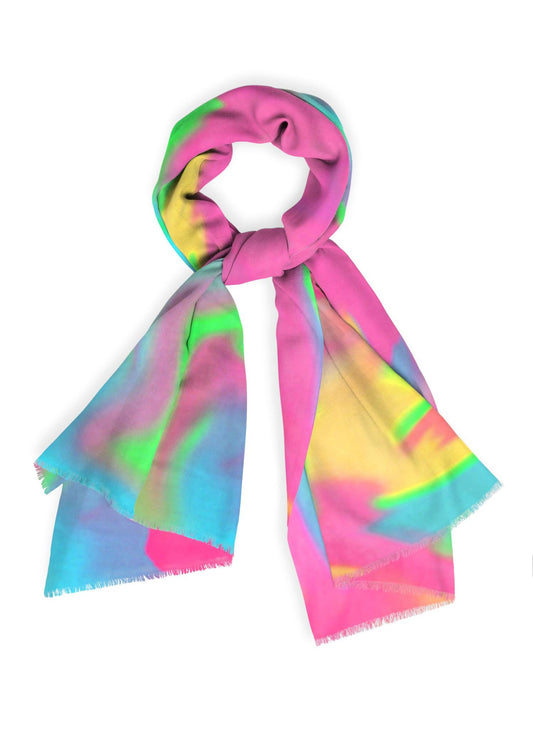 the happiest girlie pink and pastel scarf.  Cashmere and silk -- soo soft!  Perfect for the LGBTQ+ crowd and all plus size fashionistas!