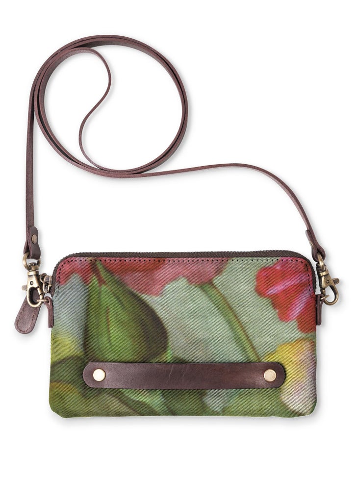 Here's a green and pink abstract design sold only by the artist as a limited edition.  Buy yours NOW!!Perfect carnations on a purse with a detachable strap