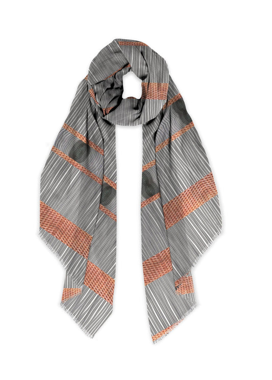 Black ebony on copper.  The softest scarf that looks metallic!  Perfect for plus size.