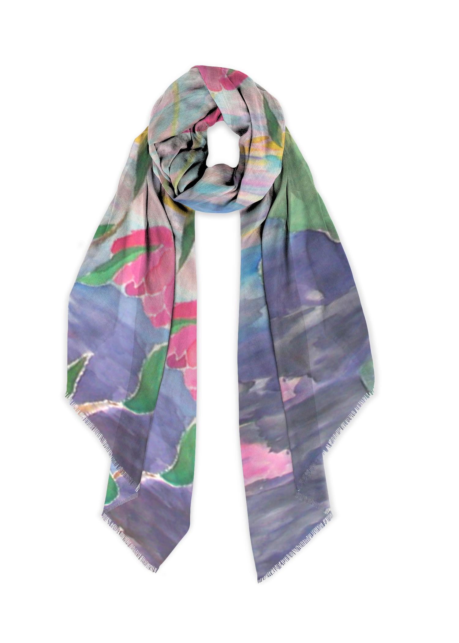 Such soft pastel colors on this long and lovely scarf.  Perfect for plus size.
