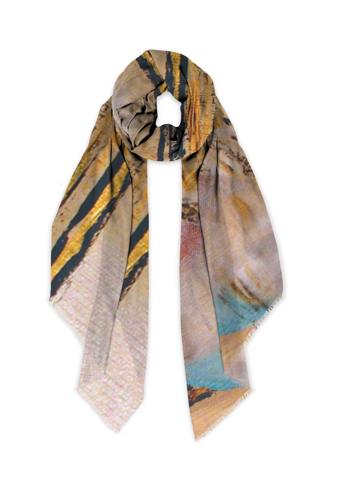 Luxury botanical silk scarf light weight wrap Plus size cover up year round comfort resort wear direct from exclusive Designer Looking for some Zen?  This oriental design of neutral colors is  soft place to land.