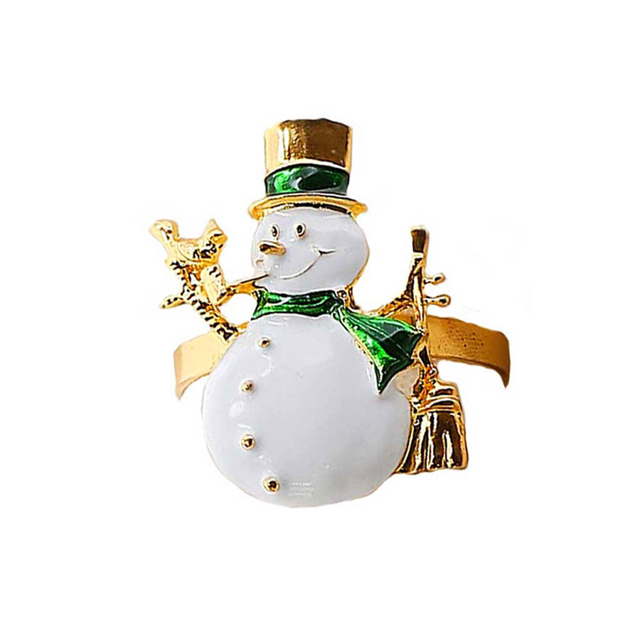 A snowman in green and gold ready to clear your path -- while holding your scarf in place!  It's a perfect Christmas stocking stuffer.